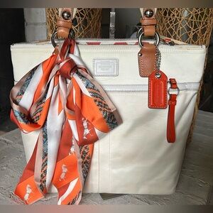 COACH Hampton 11745 White Satin Tote Medium